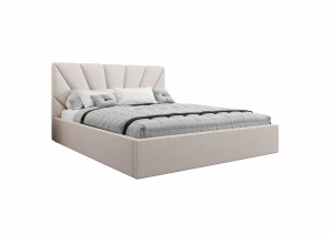 Łóżko tapicerowane 180x200 LUISA z pojemnikiem i stelażem beżowe tkanina welurowa