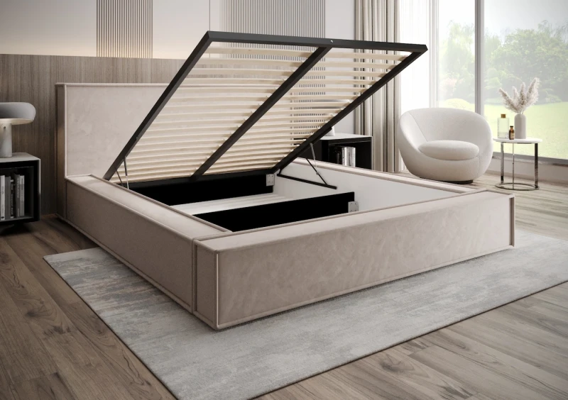 Łóżko tapicerowane FONDI tkanina  Jasmine 21 otwarte