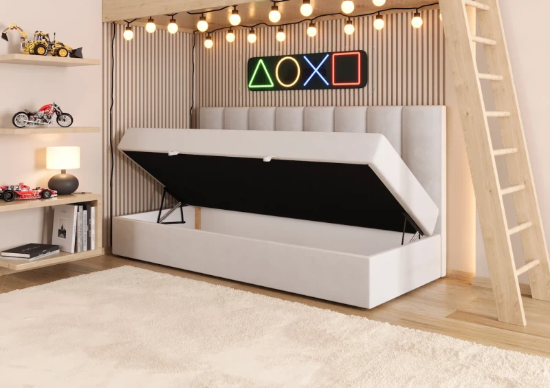 Łóżko młodzieżowe PILOT tkanina Jasmine 21 otwarte