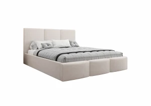 Łóżko tapicerowane 120x200 MILANO z pojemnikiem i stelażem beżowe tkanina welurowa