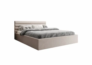 Łóżko tapicerowane 200x200 CELINE z pojemnikiem i stelażem beżowe z pojemnikiem i stelażem
