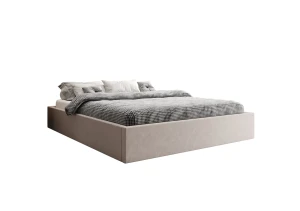Łóżko tapicerowane 180x200 VIKI z pojemnikiem i stelażem beżowe tkanina welurowa
