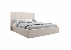Łóżko tapicerowane 180x200 TOBBI z pojemnikiem i stelażem beżowe tkanina welurowa