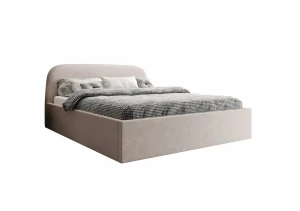 Łóżko tapicerowane 180x200 HARRY z pojemnikiem i stelażem beżowe tkanina welurowa