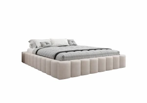 Łóżko tapicerowane 120x200 CANDY z pojemnikiem i stelażem beżowe tkanina welurowa 