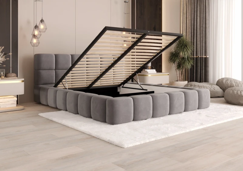 Łóżko tapicerowane Brooklyn tkanina Jasmine otwarte