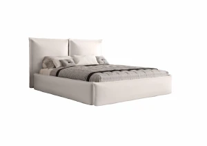 Łóżko tapicerowane 180x200 MANHATTAN z pojemnikiem i stelażem beżowe tkanina welurowa