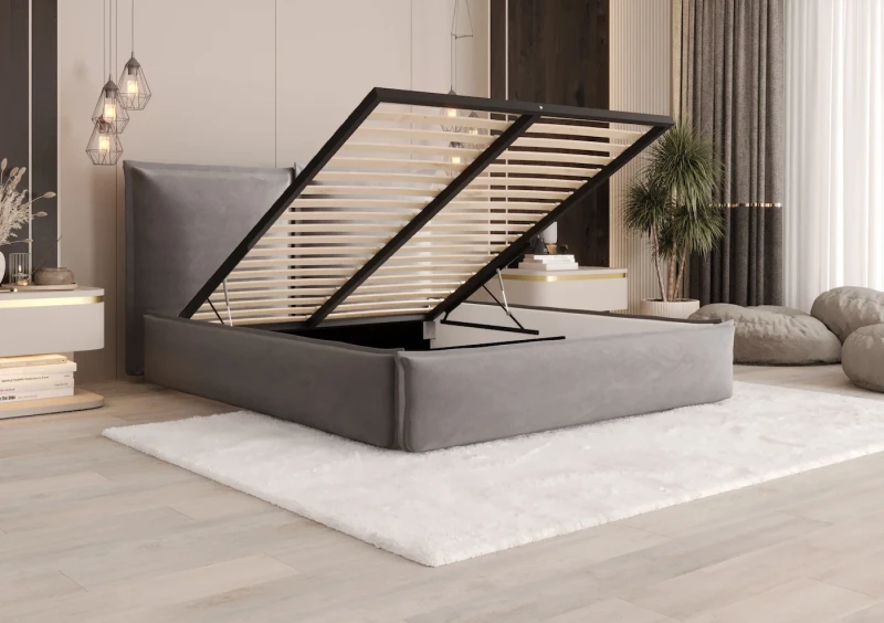 Łóżko tapicerowane Manhattan tkanina Jasmine otwarte