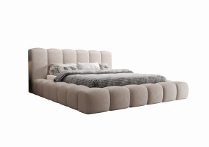 Łóżko tapicerowane 180x200 IRIS z pojemnikiem i stelażem beżowe tkanina welurowa