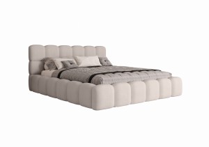 Łóżko tapicerowane 160x200 FIONA z pojemnikiem i stelażem beżowe tkanina welurowa