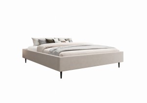Łóżko tapicerowane bez zagłówka na nóżkach 180x200 cm VIKTOR z pojemnikiem i stelażem beżowe welurowe