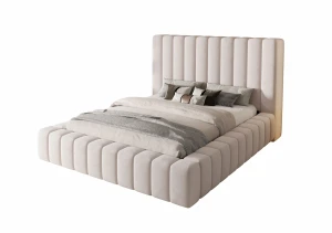 Łóżko tapicerowane 140x200 NINA z pojemnikiem i stelażem beżowe tkanina welurowa