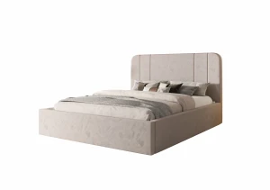 Łóżko tapicerowane 140x200 RITA z pojemnikiem i stelażem beżowe tkanina welurowa