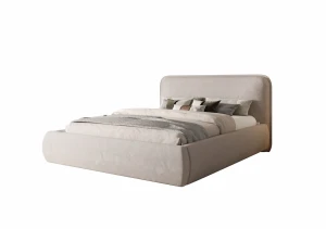 Łóżko tapicerowane 120x200 MOLLY z pojemnikiem i stelażem beżowe tkanina welurowa