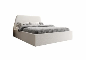 Łóżko tapicerowane 120x200 ZOJA z pojemnikiem i stelażem beżowa tkanina szenilowa