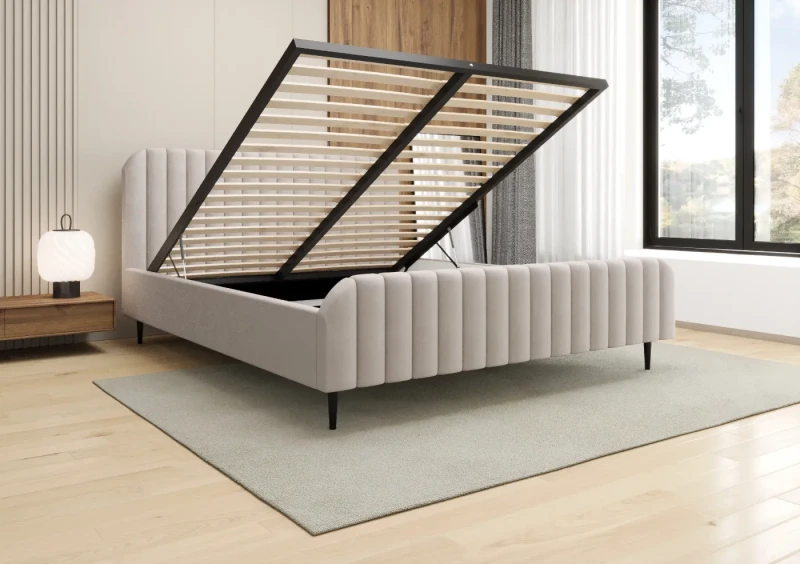 Łóżko tapicerowane na nogach 160x200 Prestige tkanina Jasmine 21 otwarte