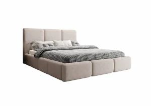 Łóżko tapicerowane 160x200 MONACO z pojemnikiem i stelażem beżowe tkanina welurowa