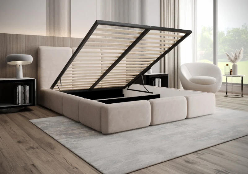 Łóżko tapicerowane MONACO tkanina Jasmine 21 otwarte