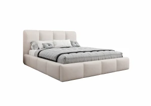 Łóżko tapicerowane 180x200 ANGEL z pojemnikiem i stelażem beżowe tkanina welurowa