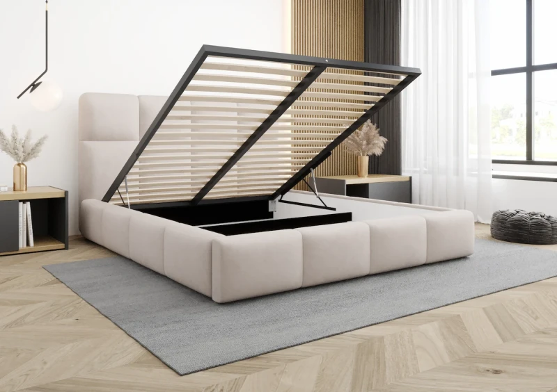 Łóżko tapicerowane ANGELES tkanina Jasmine 21 otwarte